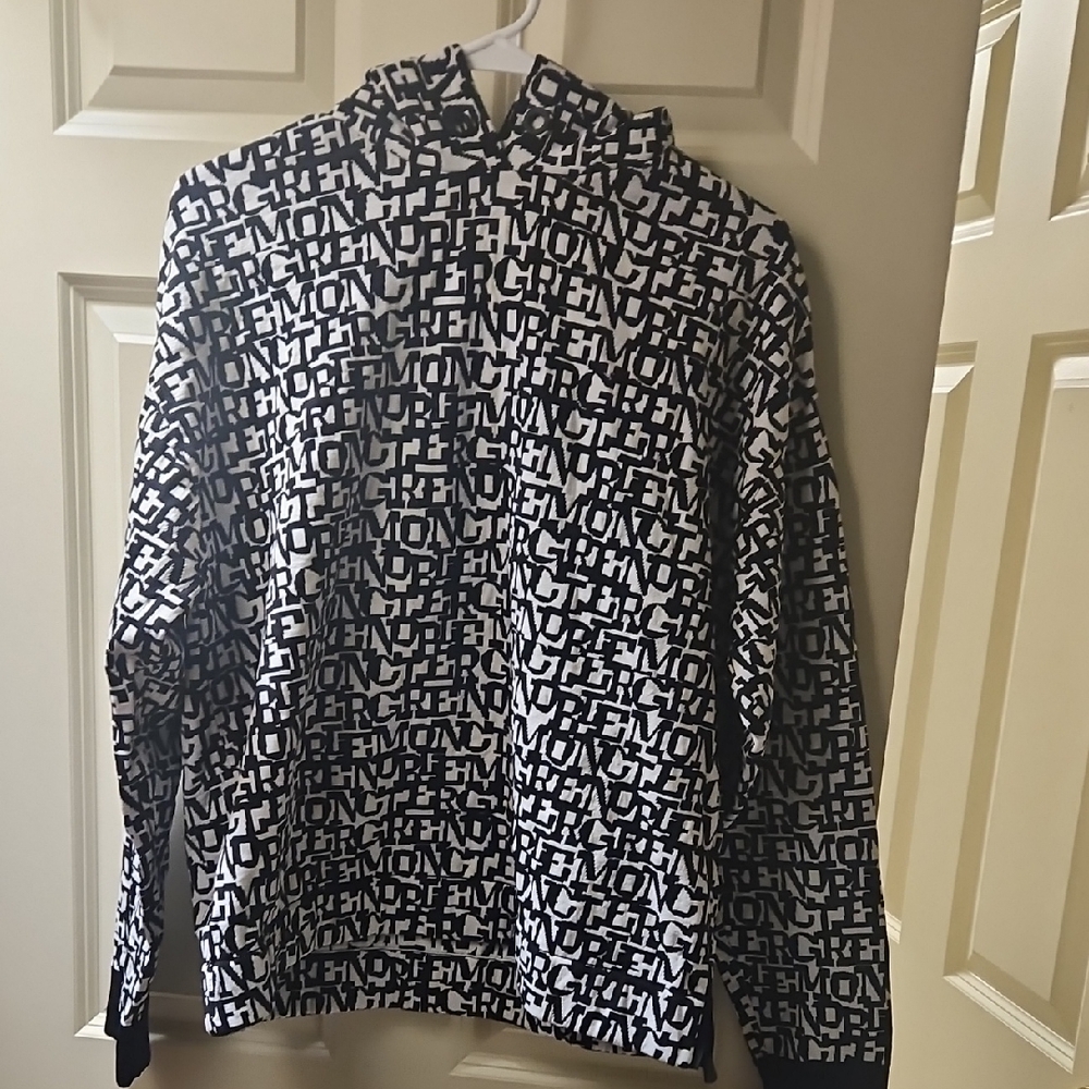 Moncler Black and White Abstract Zip Up Sweater